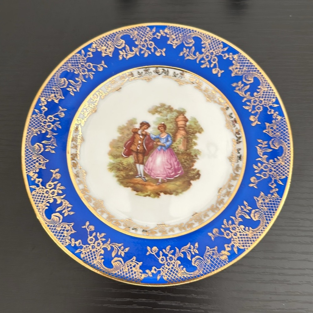🌹 Limoges France Rehausse Main Porcelain 24k Gold Accent 6.25” Plate - Picture 5 of 14
